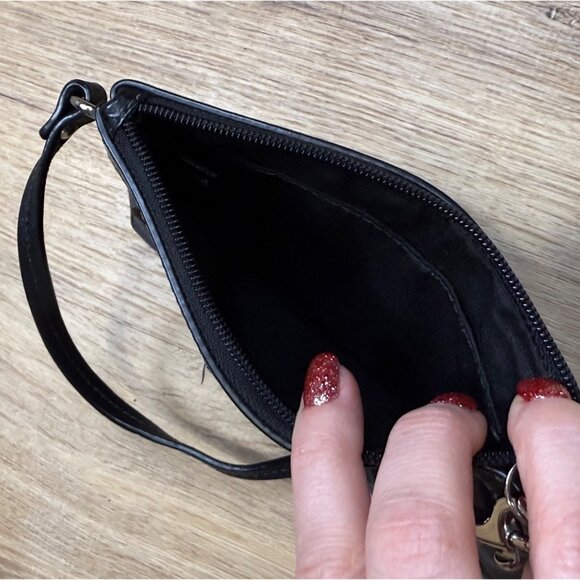 Y2K Coach Black Signature Jacquard Wristlet Clutch With Leather Trim - Picture 3 of 5